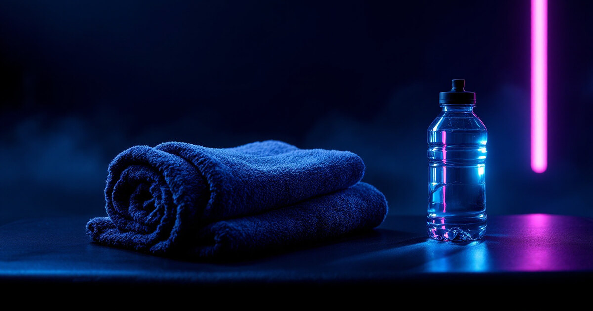Poids et haltères dans un gym faiblement éclairé — récupération musculaire entre deux séances